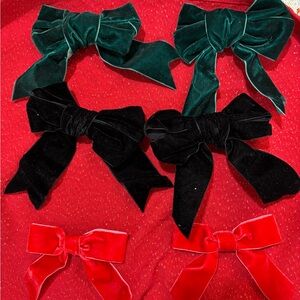 Velvet Hair Bows Set in Green, Black, and Red